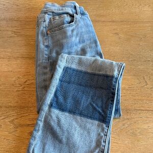 LOFT The 90s Straight Frayed Hem Patchwork Jeans High Rise Stretch